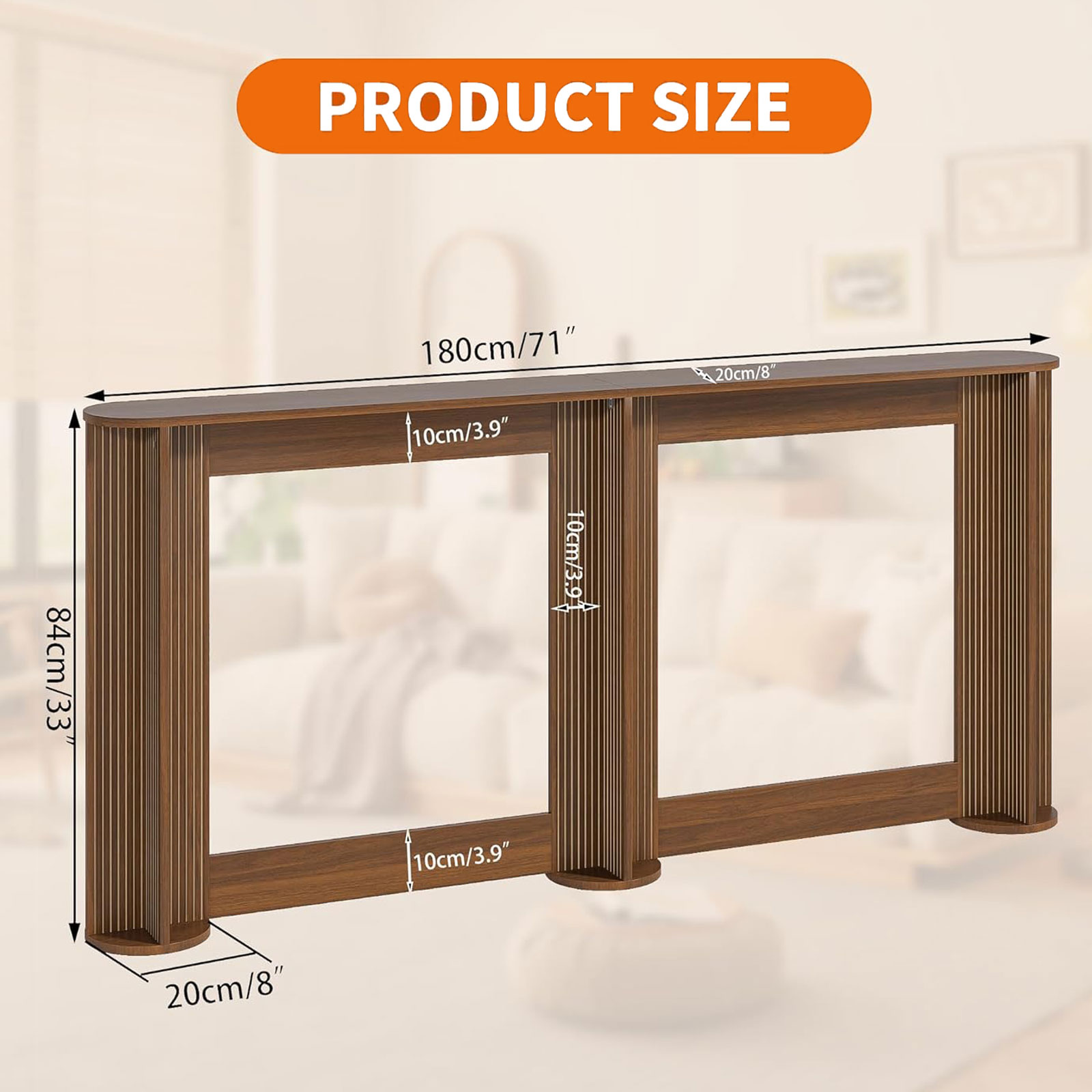 IQCNGVX 71 Inch Narrow Console Table Behind Couch Mid-Century Modern Fluted Skinny Entryway Table Long Slim Sofa Table for Hallway Living Room