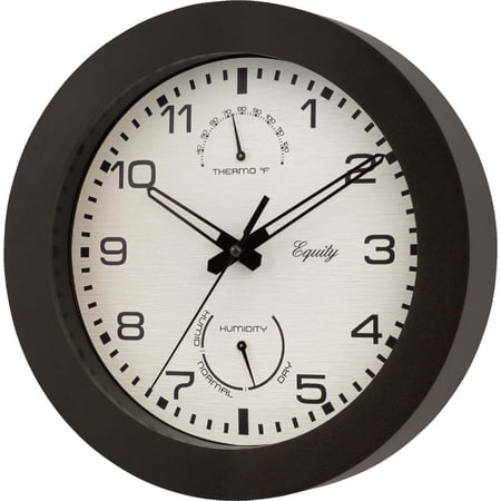 Equity by La Crosse 29005 10 Indoor/Outdoor Analog Quartz Temp and Humidity Wall Clock, Brown