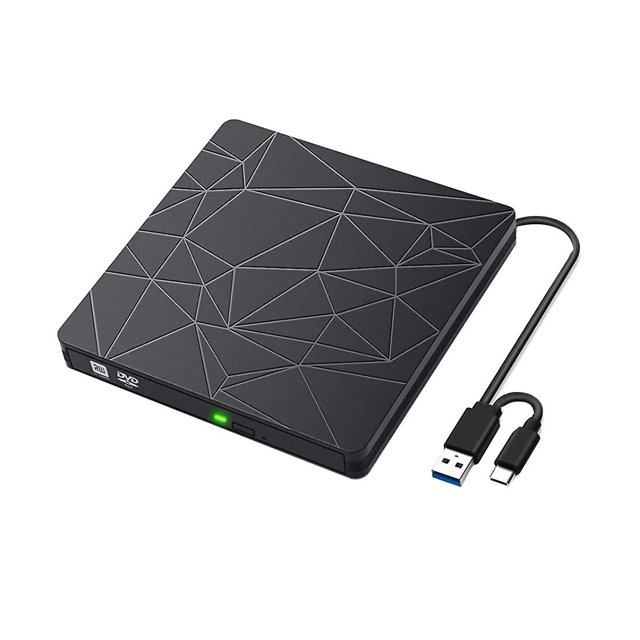 Unidad externa de CD y DVD Grabadora de CD-ROM externa Unidad grabadora de CD y DVD con interfaz dual USB tipo C Unidad F Negro, Negro