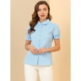 thumbnail image 4 of Blusa de algodón con volantes y cuello vuelto para mujer Azul claro XS, 4 of 6