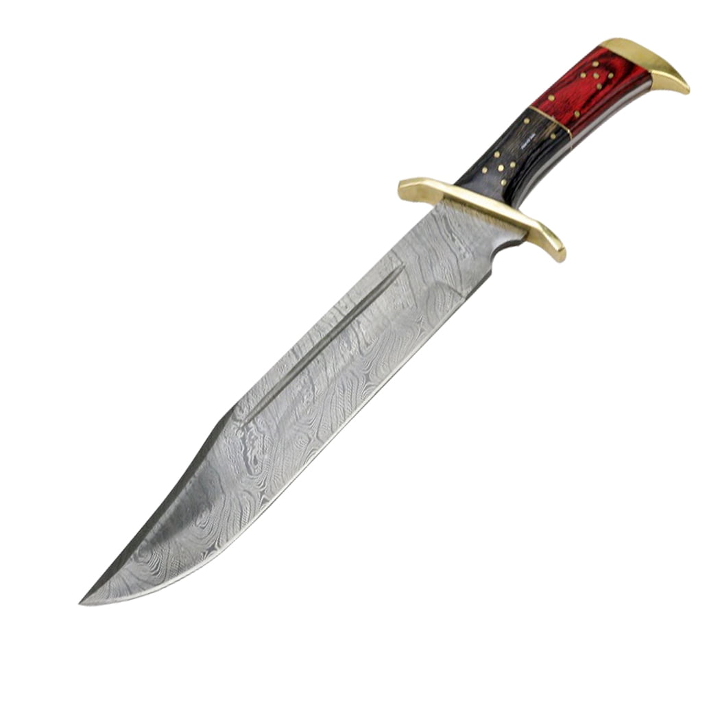 TheBoneEdge 16.5" Damascus Blade Wood Handle Hunting Knives with Leather Sheath