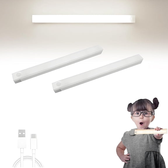 2/4PCS Wildspress Light, Warm/White Punch-Free Smart Sensor Magnetic Rechargeable LED Lights, 4/8/12/20in Type-C Night Light with 120° Detection for Closet Cabinet (Warm White*4, 7.9in)