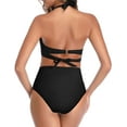 thumbnail image 4 of Women Two Piece Vintage Swimsuit Retro Halter Ruched High Waist Bikini with Bottom, 4 of 6