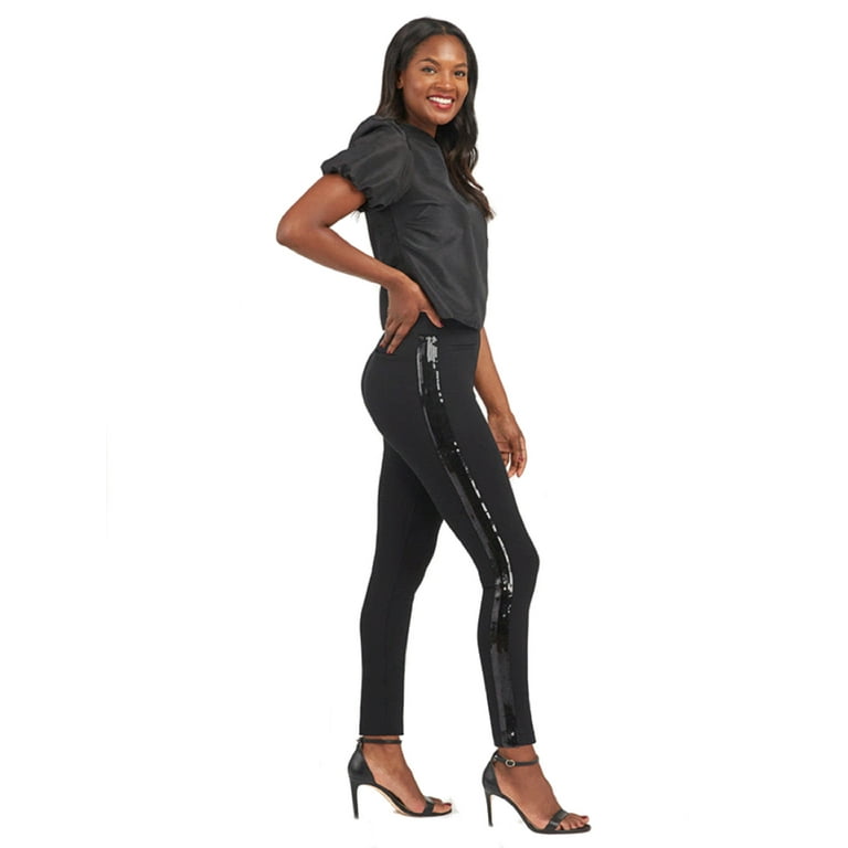 Spanx Black Sequin Side Stripe Skinny Leg Stretch Legging Pants XS
