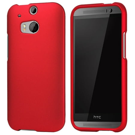DEEP RED RUBBERIZED HARD CASE PROTEX COVER FOR HTC ONE M8 PHONE