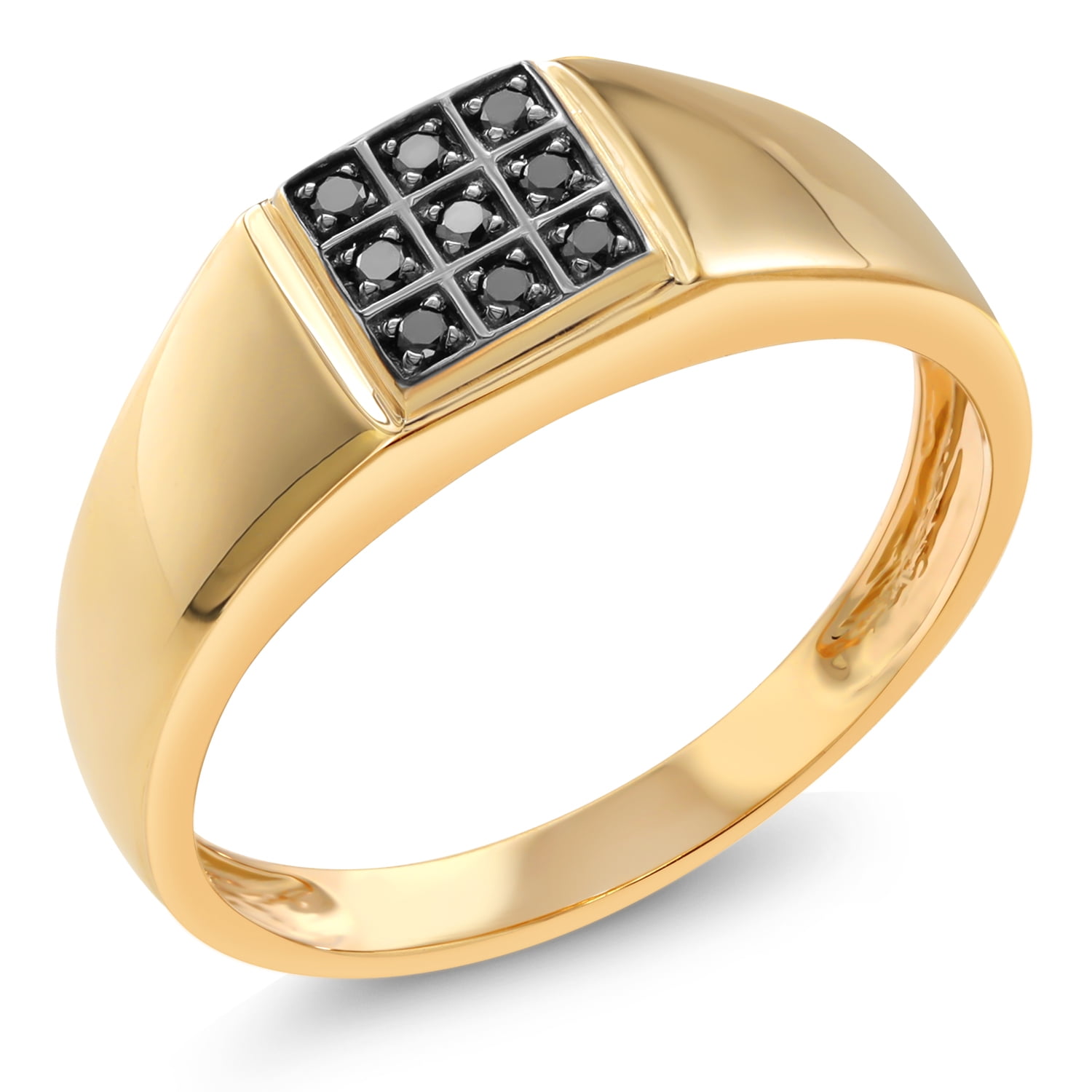 Gem Stone King 10K Yellow Gold Round Black Diamond Ring for Men | 0.11 Cttw | Top Width 7MM| Size 10