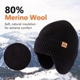 thumbnail image 6 of TOP-EX DryKnit™ Merino Wool Waterproof Winter Beanie with Ear Flap for Men Women Black L/XL, 6 of 7