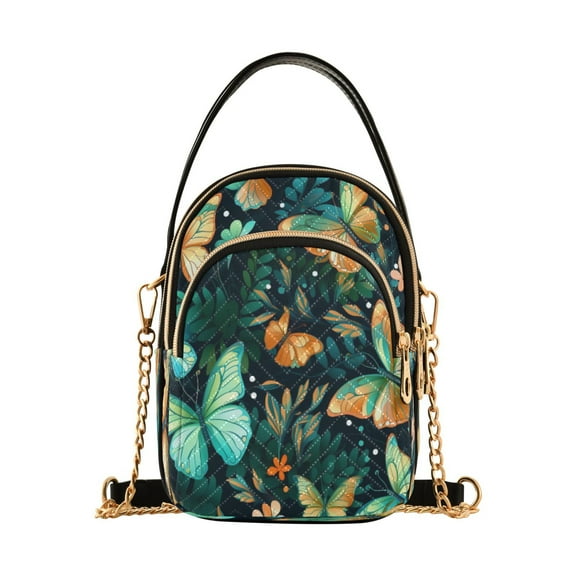ALAZA Chain Crossbody Bags for Women Butterfly Floral Leave Shoulder Handbag Phone Purse