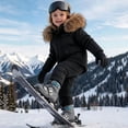 thumbnail image 6 of vdgthytj Little Kids 2 Piece Snowsuits Full Zip Long Sleeve Hooded Snow Jacket Bib Snow Pants Boys Girls Outdoor Ski Outfits(1-2 Years,Black), 6 of 7