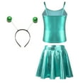 thumbnail image 2 of LiiYii Kids Girls Alien Dance Outfit Feeler Headband Metallic Top Pleated Skater Skirt for Party Green 8, 2 of 5