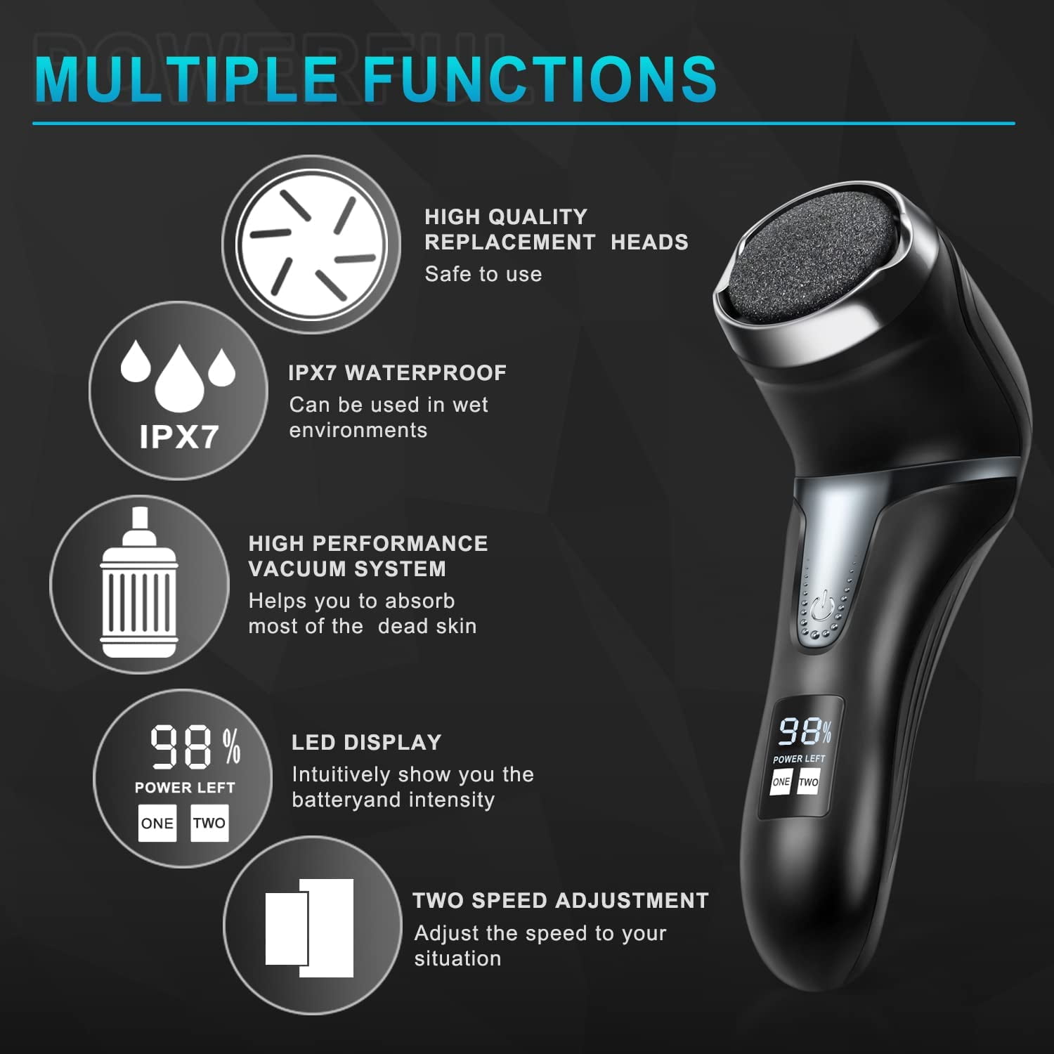 QD-Gotrays Electric Feet Callus Remover with Vacuum Rechargeable Waterproof Pedicure Foot File Professional Pedicure Kit, feet Tool, Foot Care for Women Men Hard Cracked Dead Skin