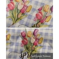 thumbnail image 6 of Tulip Flower Linen Curtain Valance for Bedroom/Bathroom/Kitchen/Office/Living/Dining Room Windows,Spring Botanical Purple Buffalo Plaid Rod Pocket Topper Drapes Decorative Cafe Drapery Panel 42x12, 6 of 6