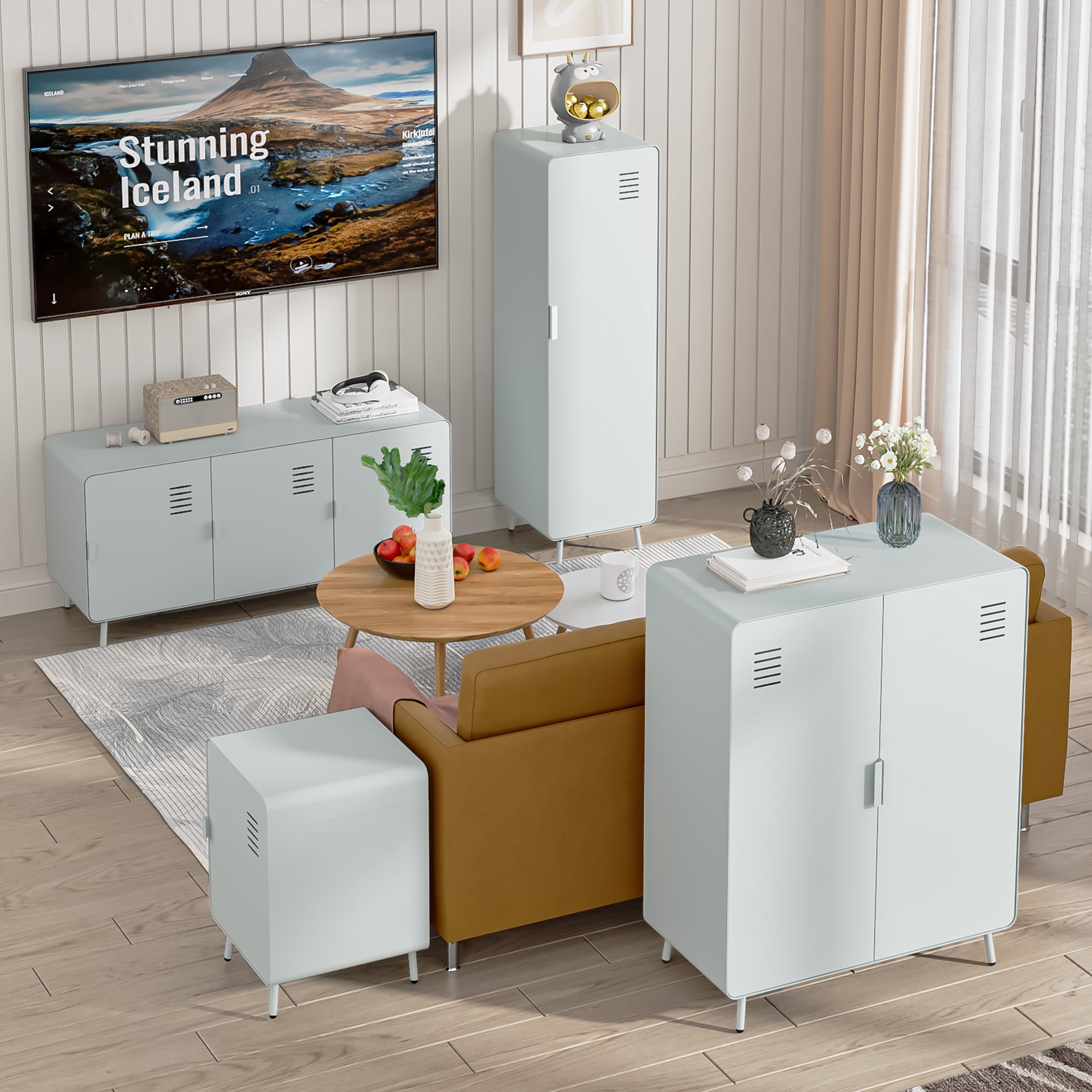 Homy Casa Metal Storage Cabinet with 2 Doors Utility Cabinet for Entryway Office Kitchen Chalk White