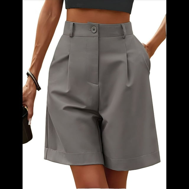 Pantalones Cortos de Verano para Mujer, con Cintura Elástica, Pierna y Hasta la Rodilla, con Bolsillos, Color Gris Oscuro M