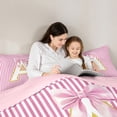 thumbnail image 5 of Homewish Initial A Letter Queen Comforter Set, Girly Pink Stripes Abstract Bedding Sets, Princess Cartoon Bowknot Reversible Bedding Comforter Set, Microfiber Bedroom Decor, 3 Pieces, 5 of 8