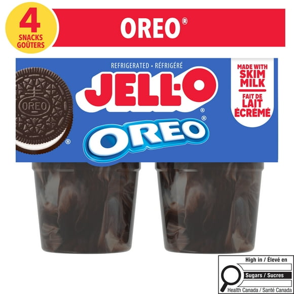 Jell-O Oreo Ready-to-Eat Refrigerated Pudding Cups Snack, 4 ct Cups, 4 Cups x 113g