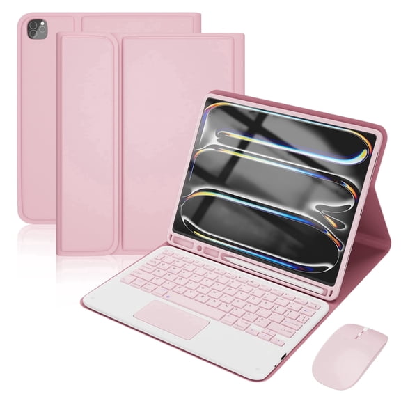CHENGDAO Case with Keyboard Compatible with iPad 11 inch 2025 A16 & iPad Pro 11, Detachable Wireless Cover with Mouse for iPad 11th 10th Gen - Pink