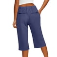 thumbnail image 6 of HKYNLAG Capri Pants for Women Petite Pull On Knee Length Cotton Linen Capris Summer Straight Leg Loose Beach Shorts with Pockets Royal Blue S, 6 of 7