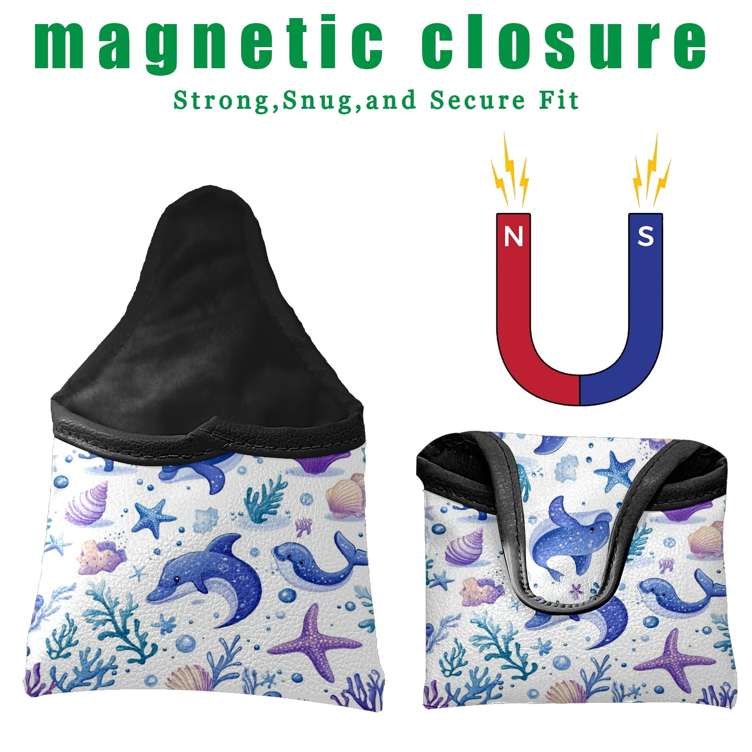 Golf Mallet Putter Cover Premium Leather Golf Putter Head Cover with Magnetic Closure, Golf Cover for Men and Women Whale Pattern