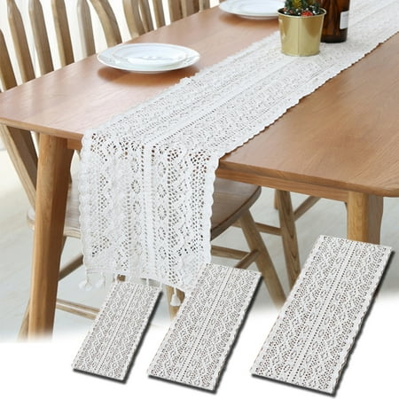 

Beechoice Lace Table Runner Dresser Scarf Lace Chiffon White Classy for Rustic Boho Wedding Bridal Shower Party Decorations Vintage Embroidered Reception Table Runners Decor