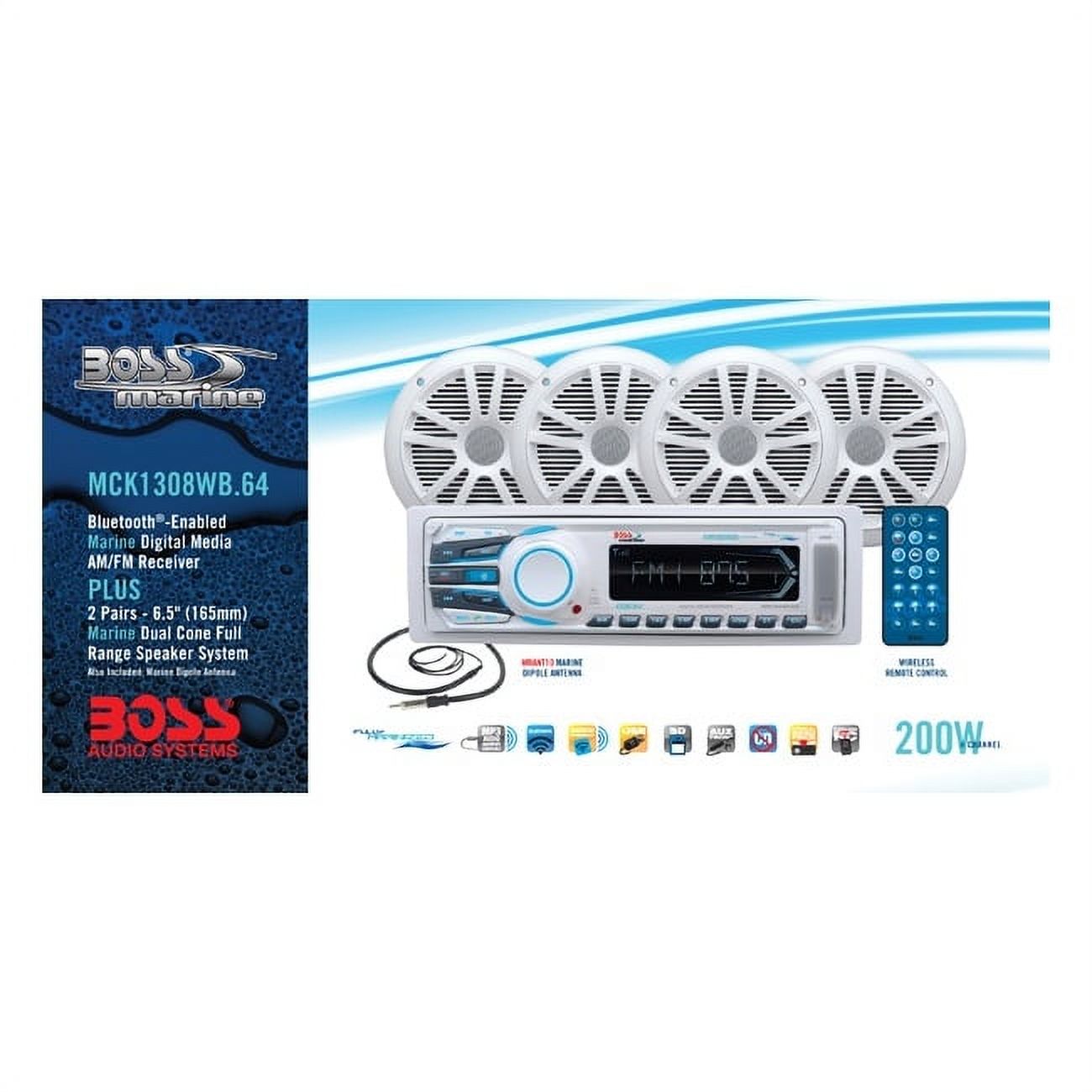 Boss Audio System Single DIN AM, FM, CD Receiver with 6.5 In. Marine Speakers and Antenna, White, Boat Accessories - image 2 of 9