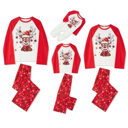 

Seyurigaoka Family Matching Christmas Pajamas Outfit Long Sleeve Deer Crew Tops/Romper + Full Deer Snowflake Long Pants Parent-Child Christmas Nightwear for Adult Kids Baby