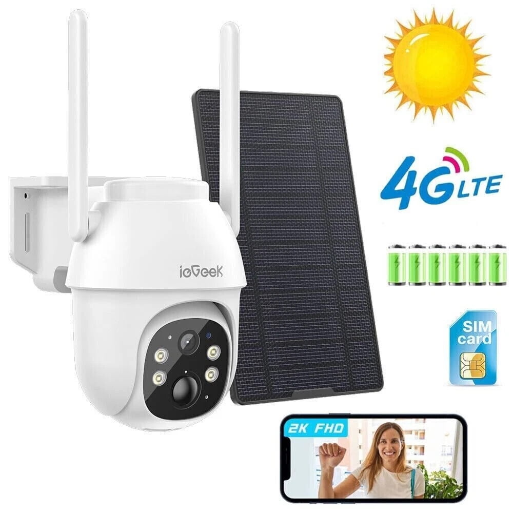 4G LTE Cellular Security Camera Outdoor No WiFi Needed, Solar Powered 360° PTZ Surveillance Cam with 2K 3MP, AI Human Detection, Color Night Vision, IP65 Waterproof, Works with Verizon AT&T T-Mobile