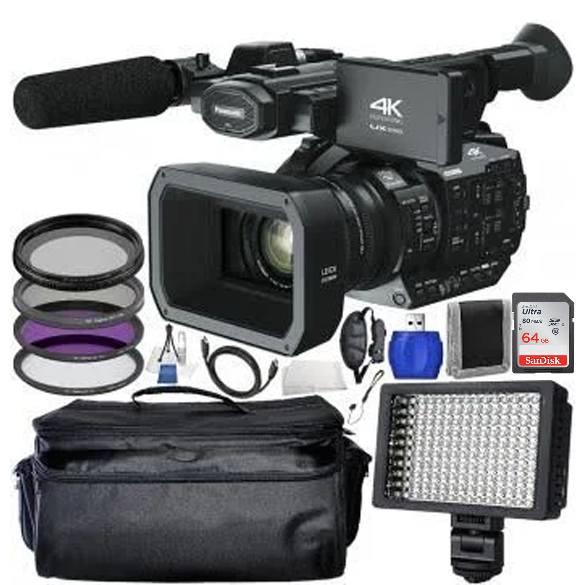Panasonic AGUX180 4K Premium Professional Camcorder Bundle