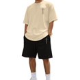 thumbnail image 2 of Letdown Mens Short Sleeve T Shirt and Shorts Set Casual Two Piece Outfit Lightweight Breathable Summer Lounge Athletic Wear (Beige,L), 2 of 4