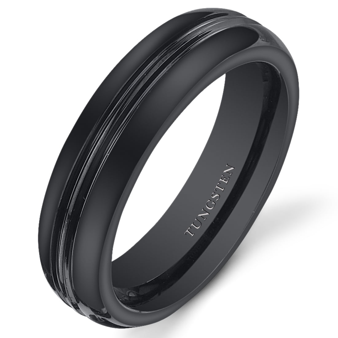 Oravo Women's Double Groove 5mm Black Tungsten Wedding Band Ring
