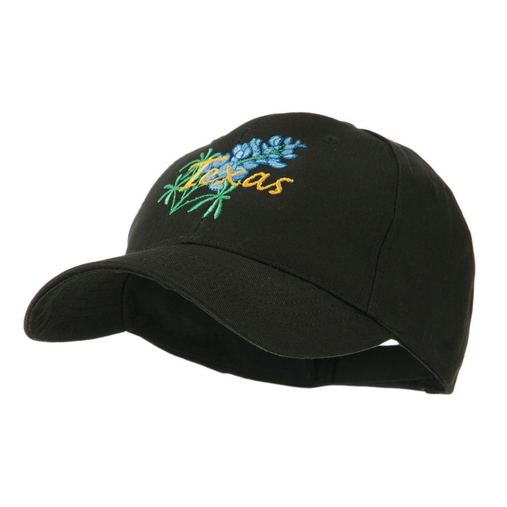 USA State Flower Texas Bluebonnet Embroidered Cap - Black OSFM