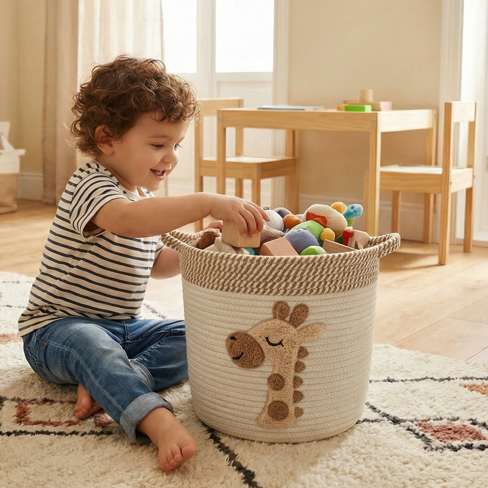 Fkszll Cotton Rope Storage Basket for Kid, Blanket Basket Dog Toy Organizer for Nursery Baby Laundry Hamper for Clothes, Animal Shape Giraffe Baskets