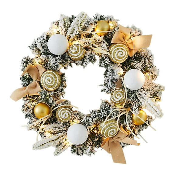 Christmas Wreath for Front Door with Christmas Balls & Ribbon, Wreath Home Atmosphere Window Display Pendant Wreath Gold with Light Fall Wreaths for Front Door Christmas Decor, 30 Cm/11.81inch