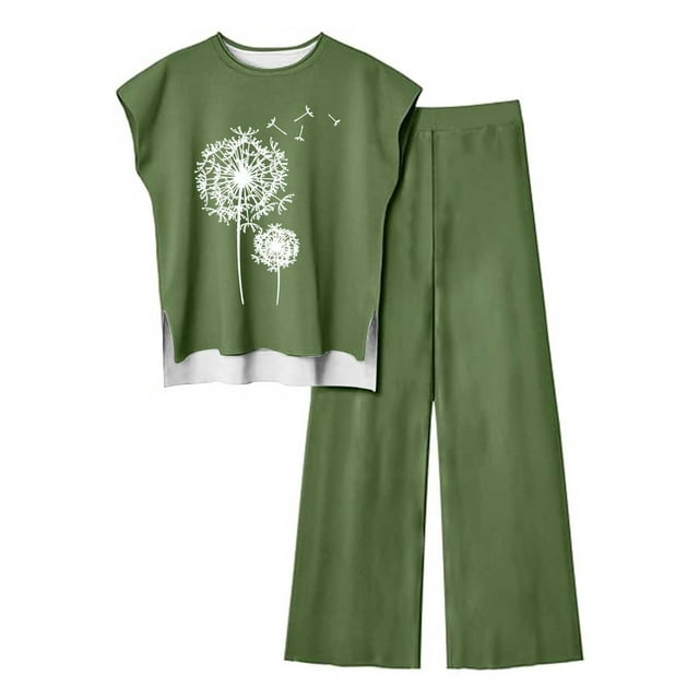 Pantalones Casuales sin Mangas Impresos con Cuello Redondo Conjunto Superior, Pantalones Ligeros Mujeres para Primavera Verano