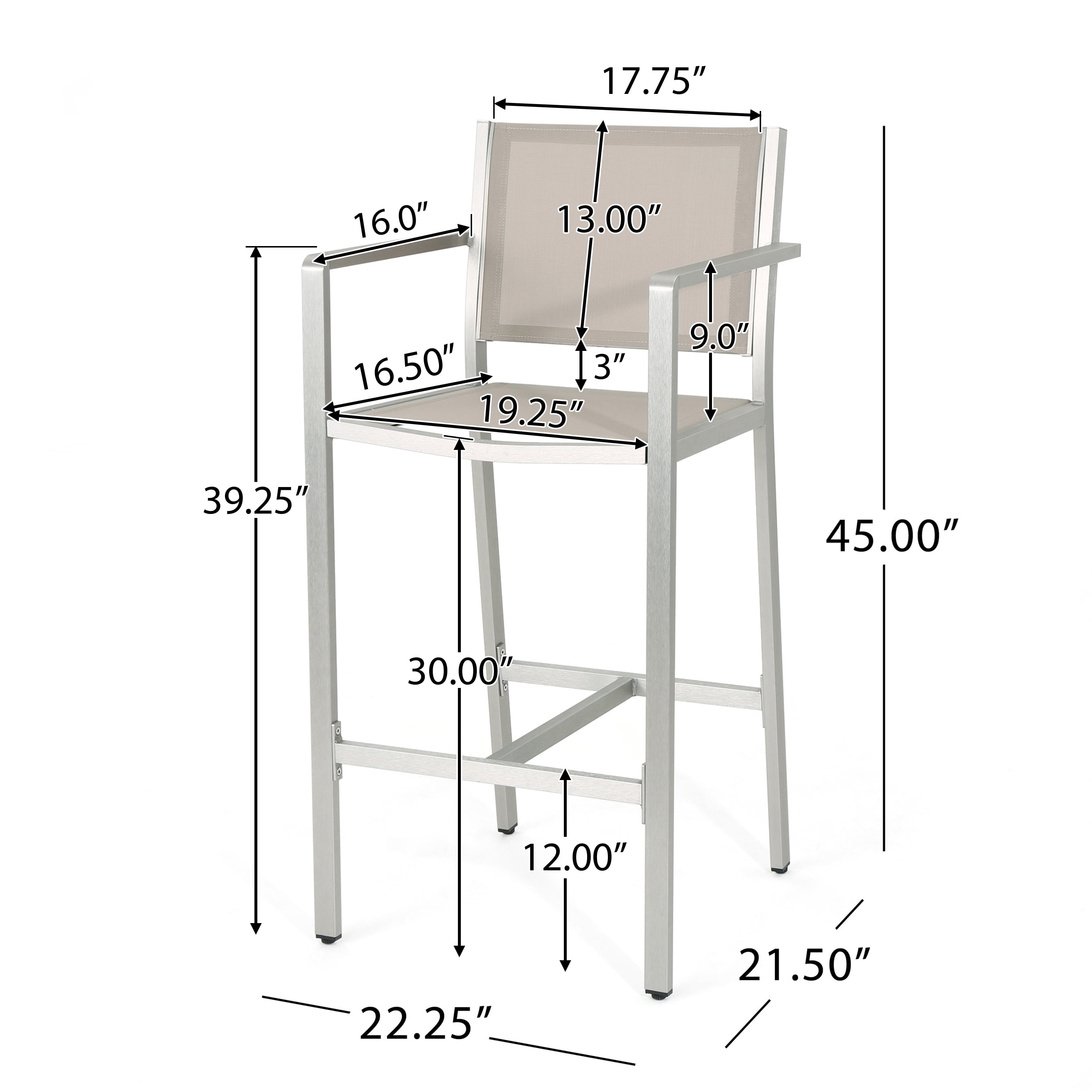 Outdoor Aluminum Frame Bar Stool with Grey Mesh Surface for Patio Bar 29.50 Inch