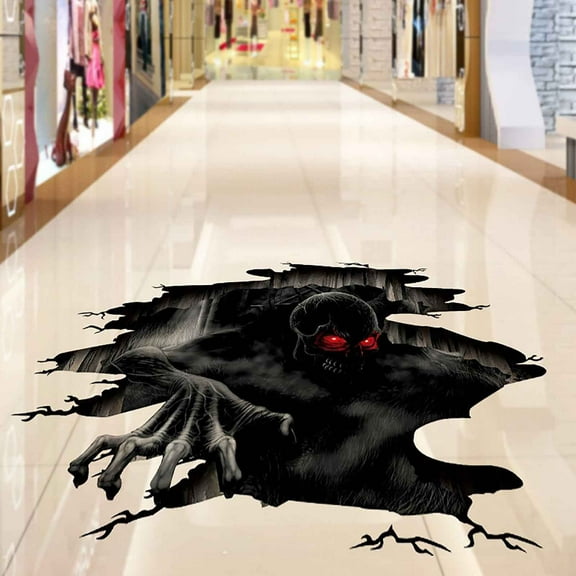 Momihoom Scary Halloween Demon Floor Decal, 3D Spooky Abyss Sticker Halloween Decoration, Horror Ghost Hand Scratching Floor Wall Decals for Party Decor