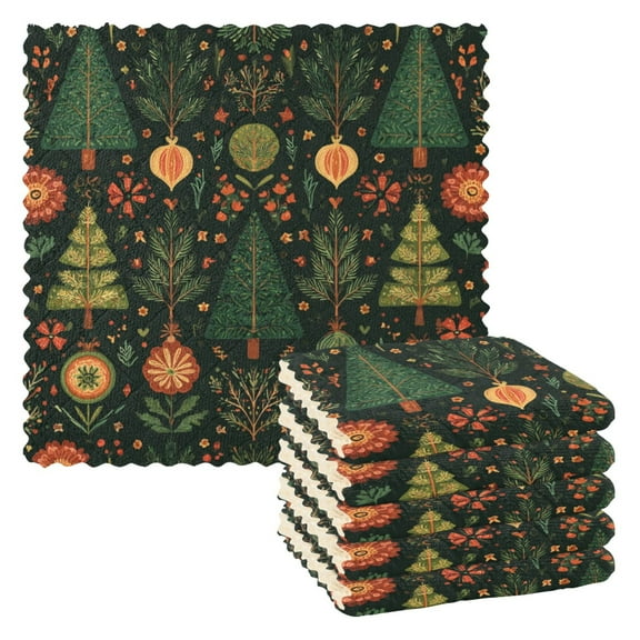 6 Pieces of Kitchen Towels 11x11Inch Kitchen Dish Cloths Kitchen Dish Towels Reuseable Cleaning Cloths Green Christmas Trees