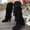 A-Black, variant on Women Fringe Cowboy Boots Square Toe Mid Calf Embroidered Western Boots,Tassel Cowgirl Boots Stacked Heel Retro Boots