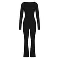 thumbnail image 5 of Women's Sexy Stretchy Long Sleeve Square Neck Jumpsuits Solid Outfits Clubwear Rompers Jumpsuits Bootcut Flare Pants, 5 of 7