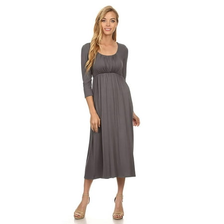 Maxi Scoop - NEW MOA Women's Solid Scoop Neck 3/4 Sleeve Casual Maxi Dress/Made in USA