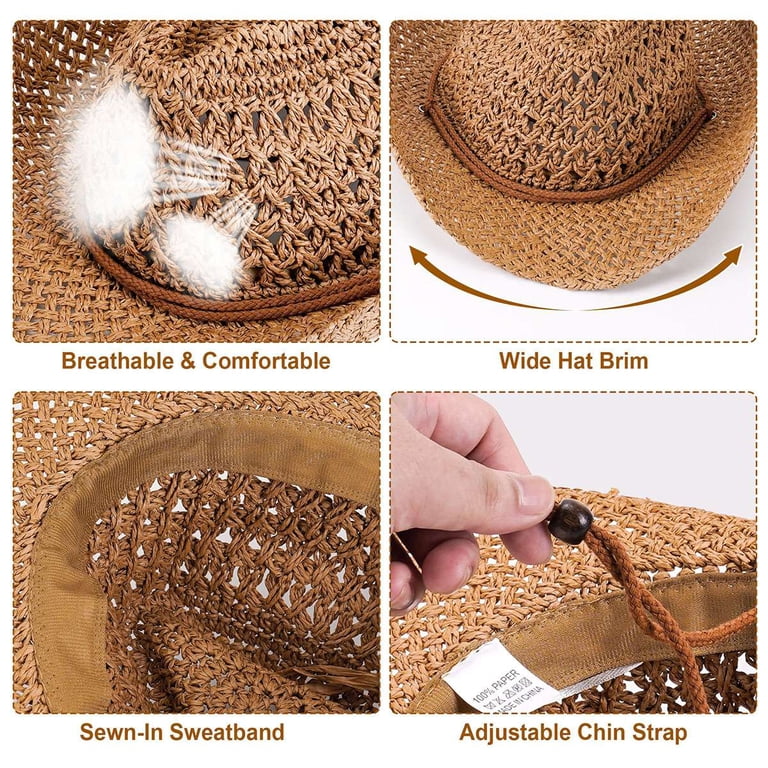 BadPiggies Straw Cowboy Hat for Men Women Cowgirl Woven Sun 
