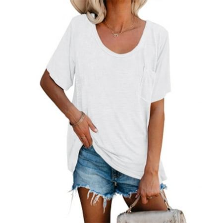 

Women s Corset T-shirt Short Sleeve Round Neck Shirt Summer Top With Pocket