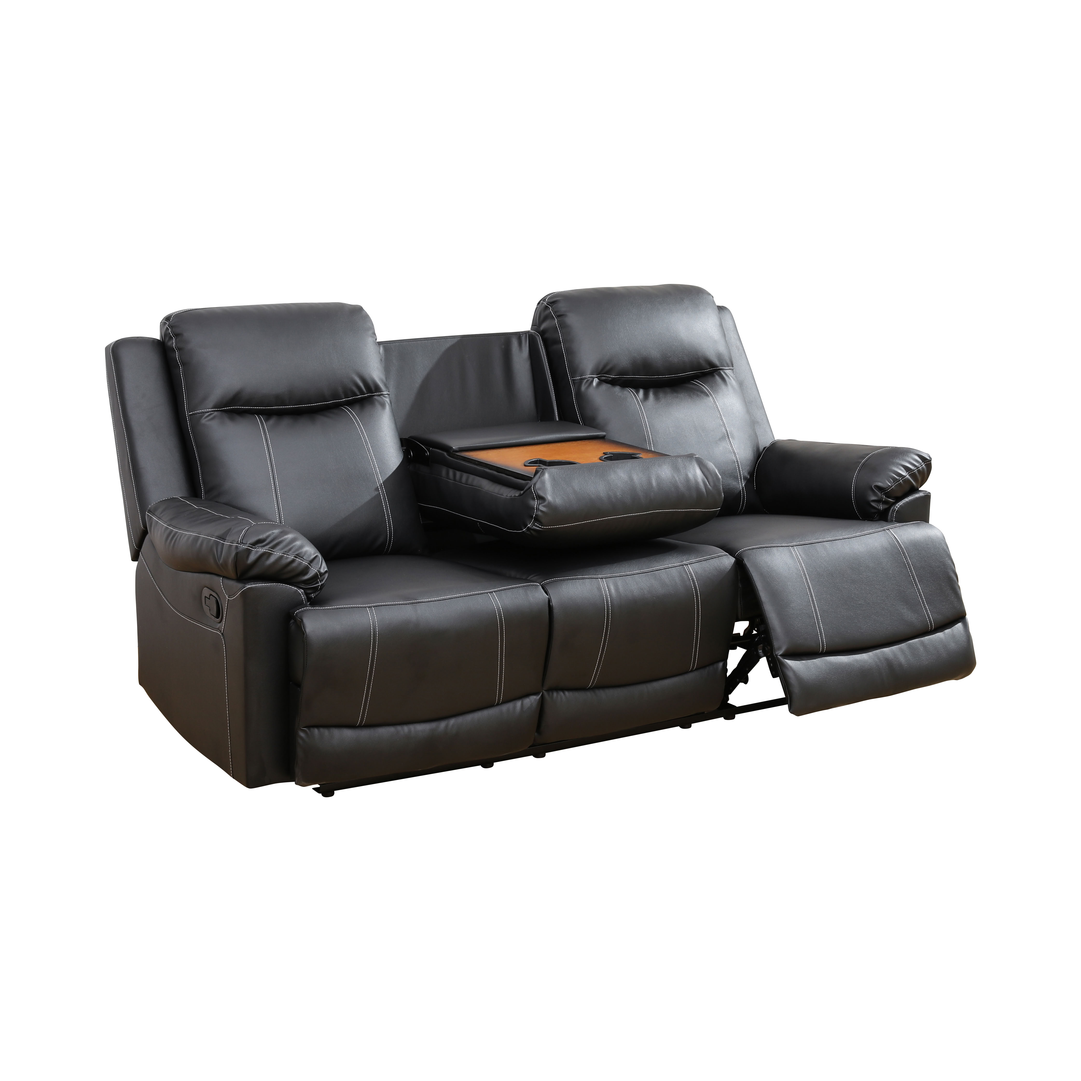 MAYEERTY 3-Seater Recliner Sofa, Breathable Semi PU Leather Recliner with Reversible Coffee Table for Family Living Room & Home Theater