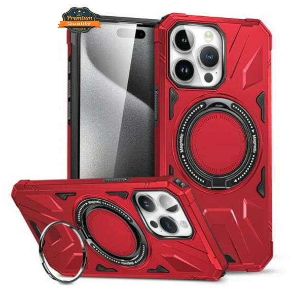For Apple iPhone 16 Plus (6.7") Tough Shockproof Hybrid with Magnetic Ring Stand Compatible with MagSafe TPU   PC Protective Phone Case Cover by Xpression - Red