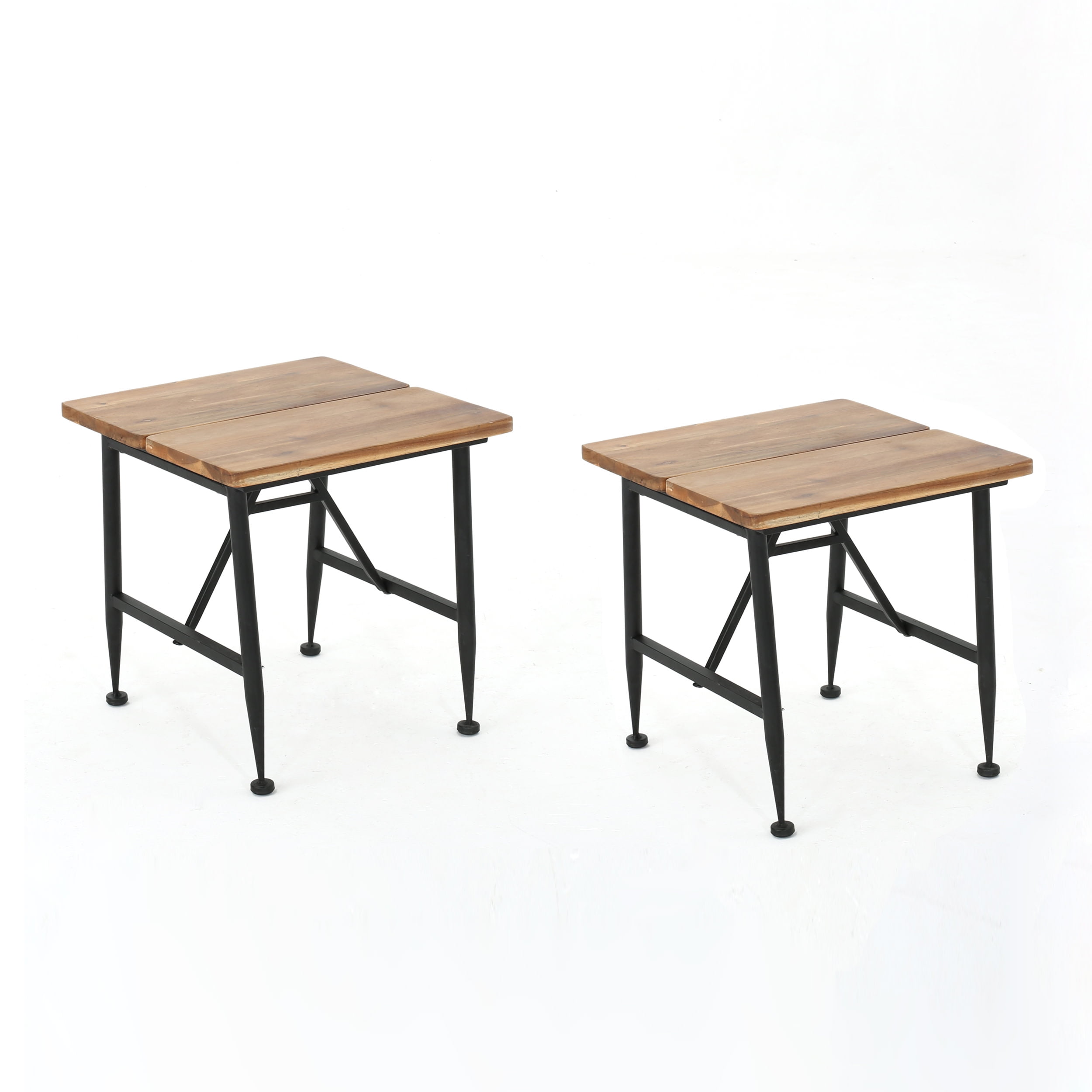 GDF Studio Ellaria Indoor/Outdoor Acacia Wood and Iron Side Tables, Set