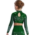 thumbnail image 4 of vastwit Kids Girls Sparkly Rhinestone Sheer Mesh Long Sleeve Shirt Skating Gymnastics Lyrical Dance Crop Top Green 6, 4 of 5
