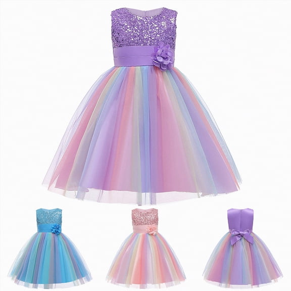 mgoYE Birthday Dress for Girls Girls Dresses Sequin Flower Girls Party Dress Bridesmaid Ball Gown Wedding Tulle(Purple,2-3 Years)