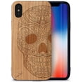 thumbnail image 1 of Case Yard Wooden Case Outside Soft TPU Silicone, Slim Fit Shockproof Wood Protective Phone Cover for Girls Boys Men and Women, Supports Wireless Charging Half Skull Design case for iPhone-XS-Max, 1 of 7