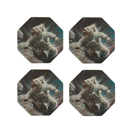 

Fuzoiu Astronaut Polar Bear Roar Print Leather Coasters Set Drink Coasters Set of 4 for Tabletop Protection Durable PVC Coasters Home Décor and Housewarming Gift-Octagon