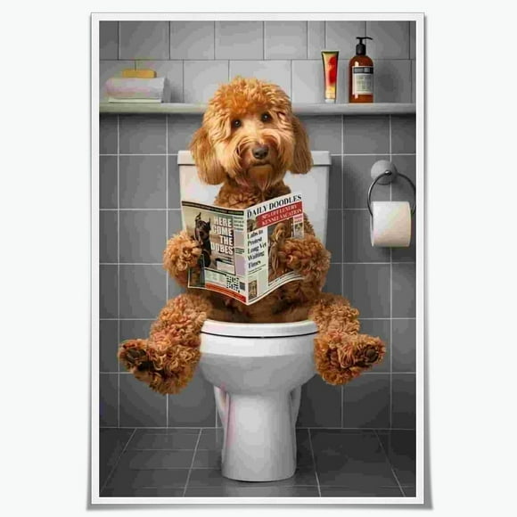 shiyou-Bathroom Decor Wall Art Funny Goldendoodle Dog Bathroom Pictures Wall Decor Signs Posters Canvas Prints Humorous Animal Portrait Picture for Dog Lovers Custom Pet Unframed 8x12inch